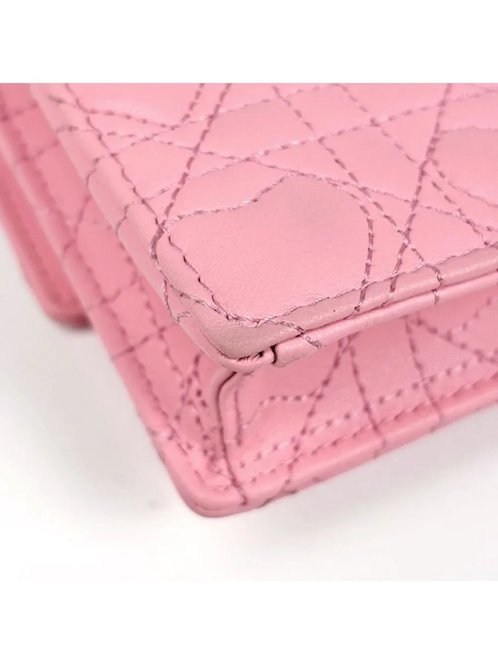 Dior My Daily Chain Wallet Heart Cannage Leather Pink Shoulder Bag